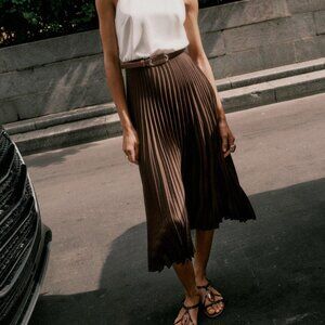 🖤Zara Women's DARK Brown Pleated Midi/Maxi Skirt Medium